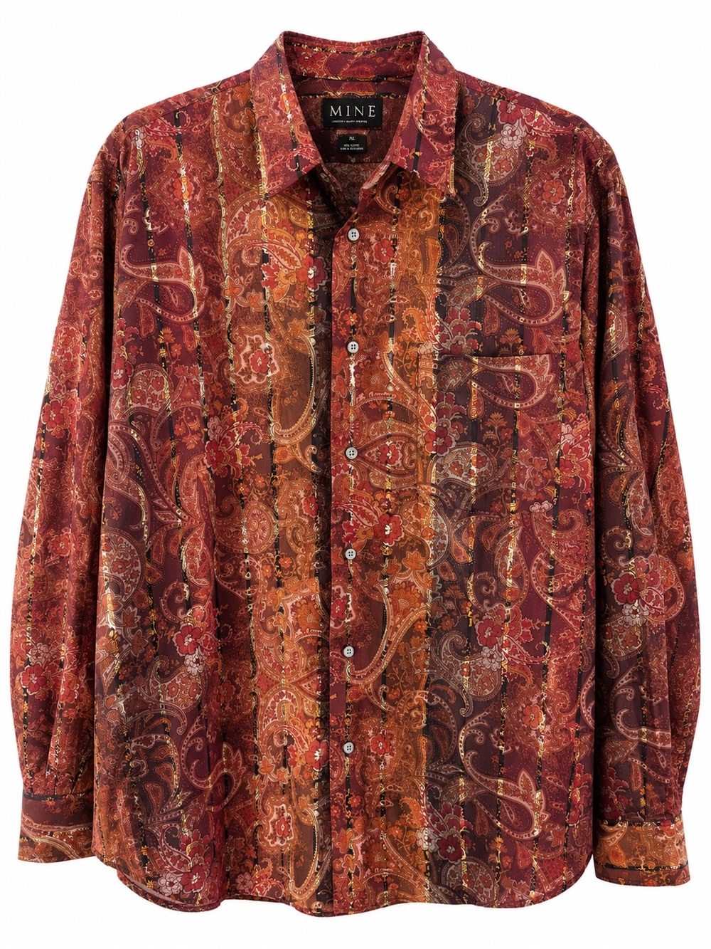 Mine XL Paisley Floral Button Down Shirt 100% Cotton Statement Shirt